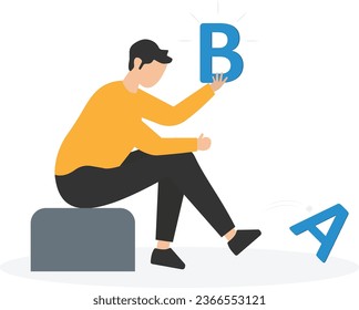 Plan B, Alternative solution or business strategy, Plan to have secondary for emergency case, Fallback option or business choice,  Leader present Plan B while standing on old A

