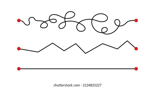 Plan B vector concept, path from point A to B on map, straight and difficult route, challenge icon. Planning and reality. Simple illustration