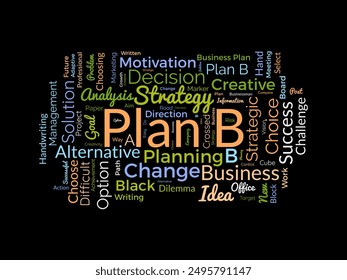 Plan B Plantilla de wordcloud. Concepto de negocio de fondo de Vector.