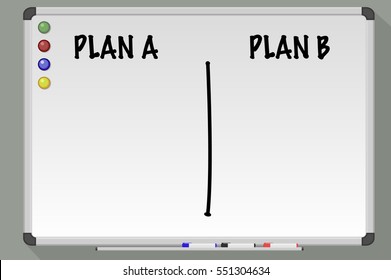 Plan A or Plan B, written on white board. Concept of choice. Flat vector stock illustration