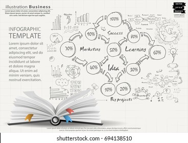 Plan - Book and Sketch icon various -  modern Idea and Concept Vector illustration Business Infographic template with  Text 10%-100%.
