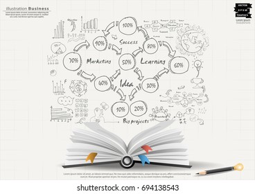 Plan - Book and Sketch icon various -  modern Idea and Concept Vector illustration Business Infographic template with  Text 10%-100%.
