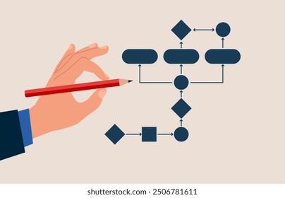 Plan de los procedimientos comerciales. Algoritmo de trabajo. Ilustración vectorial moderna en estilo plano.