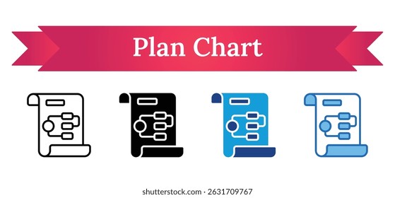 Gráfico de Plano - Contorno, Silhueta de Glifos, Tom Duplo, Ícone de Preenchimento Azul - Documento laminado com um fluxograma hierárquico, representando o planejamento estruturado