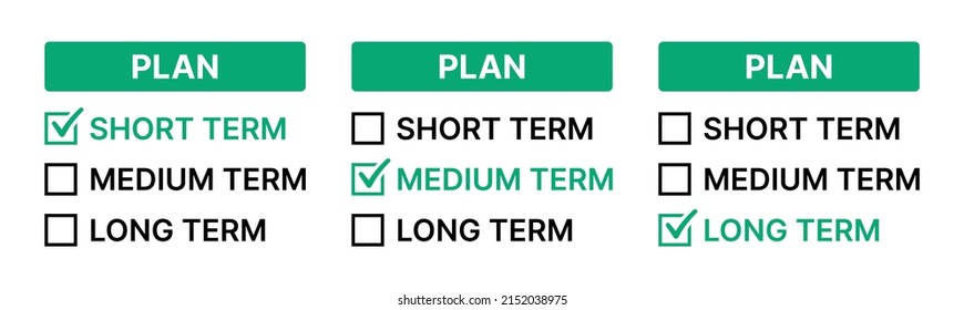 Plan classification by time text banner. Short term, medium term and long term. Vector illustration