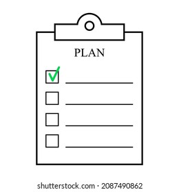 Plan clipboard with check boxes. Vector outline illustration