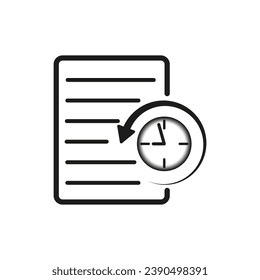 Plan with a clock and hand. Icon of clock check sheet and arrows. Vector illustration. EPS 10.