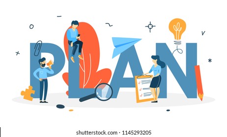 Plan concept. Idea of business planning and strategy. Setting a goal or target and following schedule. Isolated flat vector illustration