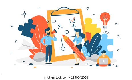 Plan concept. Idea of business planning and strategy. Setting a goal or target and following schedule. Isolated flat vector illustration