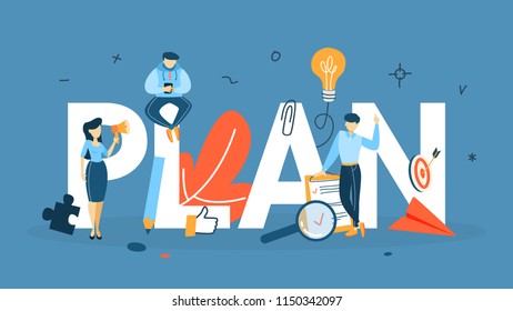 Plan concept. Idea of business planning and strategy. Setting a goal or target and following schedule. Flat vector illustration