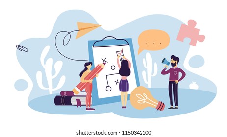 Plan concept. Idea of business planning and strategy. Setting a goal or target and following schedule. Isolated flat vector illustration