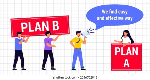 Plan concept with smooth point A and punt B Business team choosing with plan A or plan B direction Business strategy Vector flat illustration Expectation planning and reality implementation