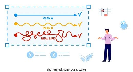 Plan concept with smooth point A and punt B Business team choosing with plan A or plan B direction Business strategy Vector flat illustration Expectation planning and reality implementation