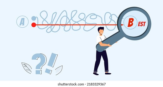 Plan concept with smooth point A and punt B Business team choosing with plan A or plan B direction Business strategy Vector flat illustration Expectation planning and reality implementation