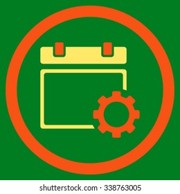 Plan Configuration vector icon. Style is bicolor flat rounded symbol, orange and yellow colors, rounded angles, green background.