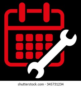 Plan Configure vector icon. Style is bicolor flat symbol, red and white colors, rounded angles, black background.