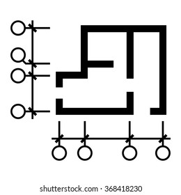 plan cottage in the axes. vector icons