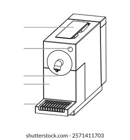 Plan diagram of the image of a horn coffee machine in different angles in vector on an isolated white background.