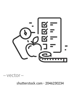 plan diet icon, list food for weight loss, menu nutrition athlete, fitness  meal abstract, ​thin line symbol - editable stroke vector illustration