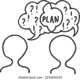 Plan discussing icon. People asking questions doodle