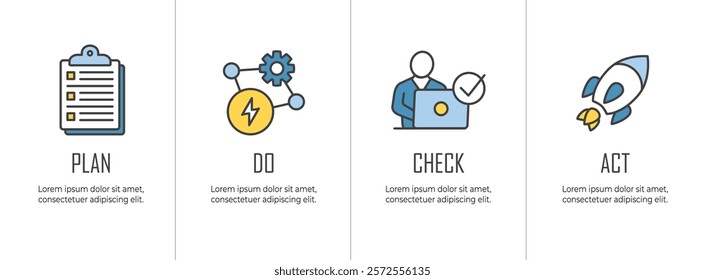 Plan Do Check Act Business Strategy and Procedure for Continuous Improvement Icon Set PDCA