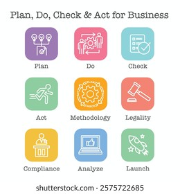 Plan Do Check Act Business Strategy a Procedure for Continuous Improvement Icon Set PDCA