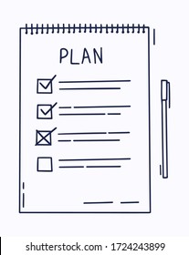 Plan Or To Do List Concept With Hand Drawn Text. Checklist, Task List Vector Illustration In Flat Cartoon Style On White Background.