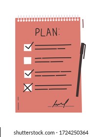 Plan Or To Do List Concept With Hand Drawn Text. Checklist, Task List Vector Illustration In Flat Cartoon Style On White Background.