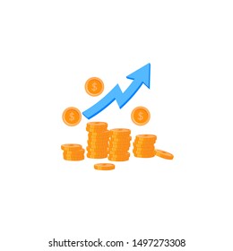 Plan for Economy Profit. Wealth Elements. Coin Pile, Arrow Going Up. Flat Vector Illustration Isolated on white background