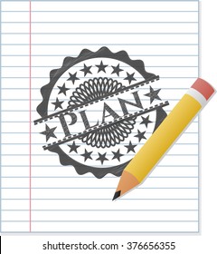 Planemblem zeichnen mit Bleistift-Effekt auf Notebook-Papier