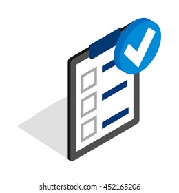 Plan is executed icon in isometric 3d style isolated on white background. Compute symbol