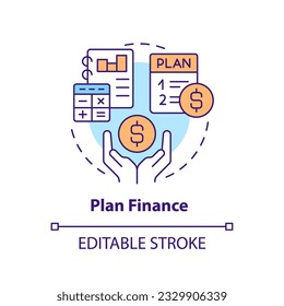 Plan finance concept icon. Living expenses. Personal budget. Enough money. Leaving job. Wealth management abstract idea thin line illustration. Isolated outline drawing. Editable stroke