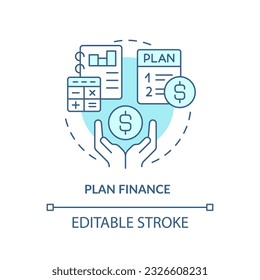 Plan finance turquoise concept icon. Living expenses. Personal budget. Enough money. Leaving job. Wealth management abstract idea thin line illustration. Isolated outline drawing. Editable stroke