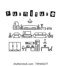 For plan floor furniture in a flat. Vector lines.