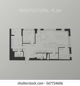 Plan with the furniture. Architectural plan of the house.