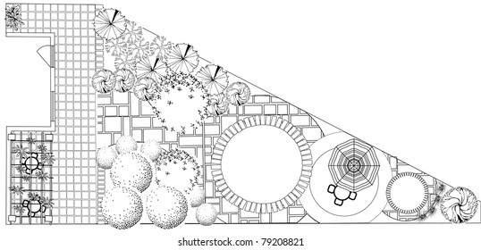 Plan Of Garden Decorative Plants Black And White