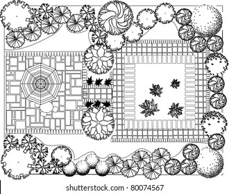 Plano de plantas decorativas de jardín blanco y negro