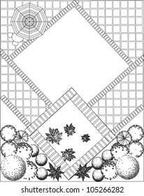 Plan of garden with symbols of tree