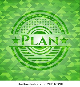Plan green emblem. Mosaic background