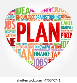 PLAN heart word cloud collage, business concept