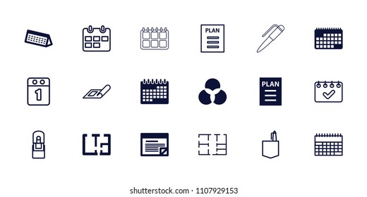 Plan icon. collection of 18 plan filled and outline icons such as calendar, office room, office supply, 1st day calendar. editable plan icons for web and mobile.