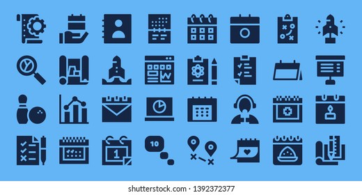 plan icon set. 32 filled plan icons. on blue background style Simple modern icons about  - Planning, Analytics, Bowling, Tasks, Calendar, Scheme, Agenda, Startup, Traffic, Thinking