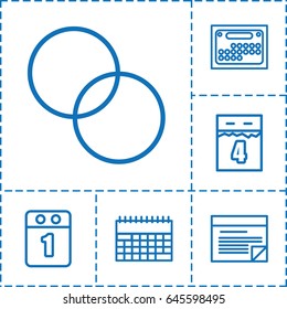 Plan icon. set of 6 plan outline icons such as circle intersection, plan, 1st day calendar, calendar