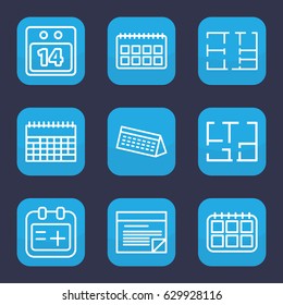 Plan icon. set of 9 outline plan icons such as medical appointment, 14 date calendar, plan