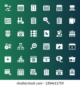 plan icon set. Collection of 36 filled plan icons included Clipboard, Calendar, Thinking, Schedule, University, Real estate, Workflow, Deadline, Reporter, Agenda, Timeline, Coach