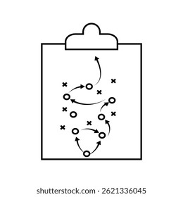 Plan icon. Strategy for achieving goals. Coach clipboard with team strategy. Vector outline icon with editable stroke