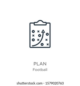 Plan icon. Thin linear plan outline icon isolated on white background from football collection. Line vector sign, symbol for web and mobile