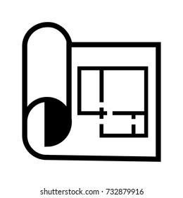 Plan icon.House plan on folded paper sign