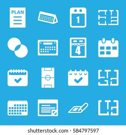 plan icons set. Set of 16 plan filled icons such as plan, circle intersection, calendar, football pitch, 1st day calendar