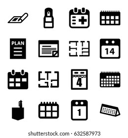 Plan icons set. set of 16 plan filled icons such as plan, office room, medical appointment, office supply, 14 date calendar